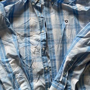 Baby blue, sky blue and white checkered chase dress shirt